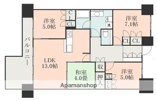 グランドオーク唐人町通り【10階】の間取り