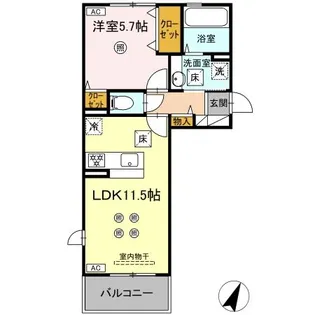 コンフォート武蔵【1階】の間取り