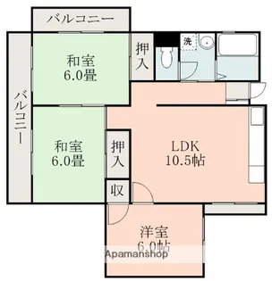 健軍グリーンハイツ【3階】の間取り