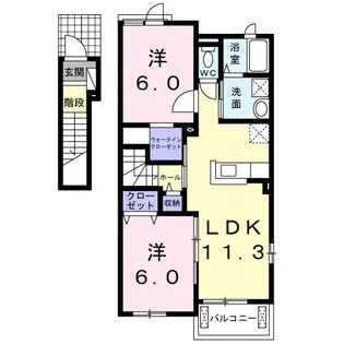 プール・トゥジュールB【2階】の間取り