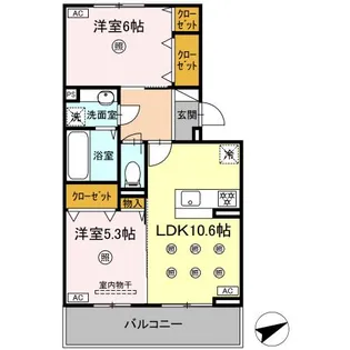 DーROOM NISHIBARU B棟【2階】の間取り