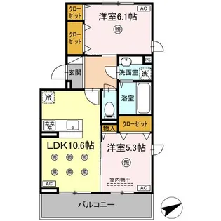 DーROOM NISHIBARU B棟【2階】の間取り
