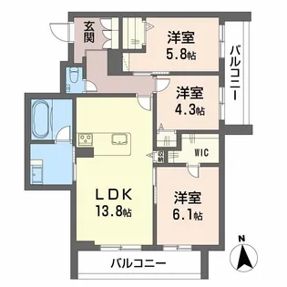 シャーメゾン 上水前寺【3階】の間取り
