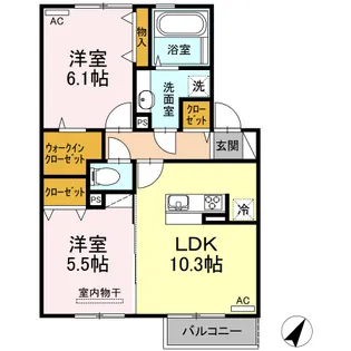 ヴィラージュ月出 B棟【2階】の間取り