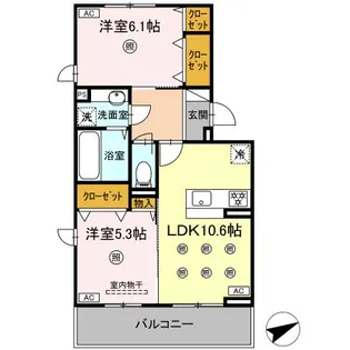 DーROOM NISHIBARU B棟【2階】の間取り