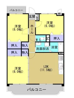 ベルメゾン長嶺【302号室】の間取り