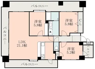 コアマンションネクステージ古城堀端公園【8階】の間取り
