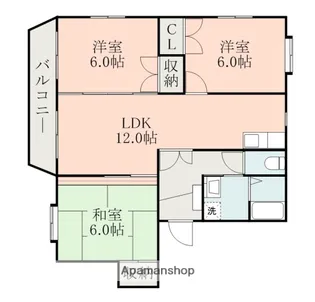 ツインズハイツB棟【2階】の間取り