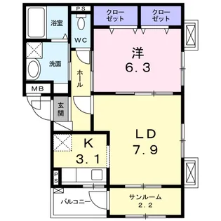 フラン ヴォワリエ【3階】の間取り