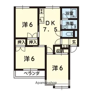 シャトレー菊陽【1階】の間取り