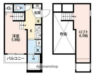 CRESTRE SUR 新水前寺【102号室】の間取り