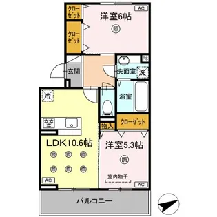 DーROOM NISHIBARU B棟【3階】の間取り