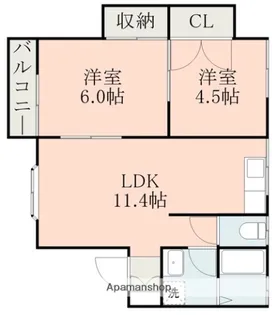若葉ヶ丘ハイツ【2階】の間取り