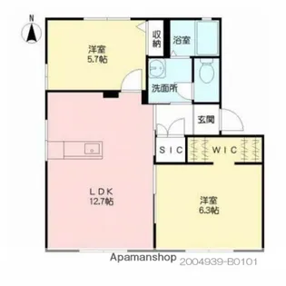 ディアス三川 B棟【101号室】の間取り