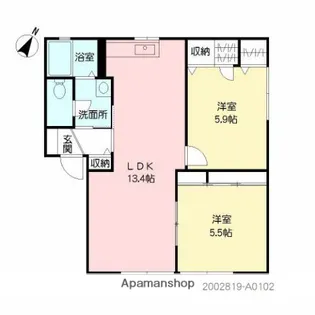 サンライズ皆春【A102号室】の間取り