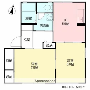 ヴィレッジS・S A棟【A102号室】の間取り