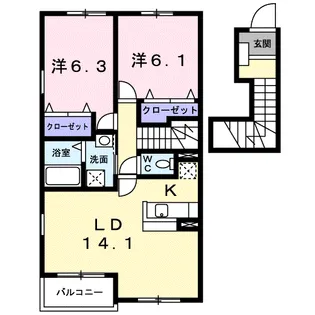 ウエストキャッスルA【2階】の間取り