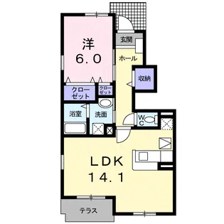 ウエストキャッスルB【1階】の間取り