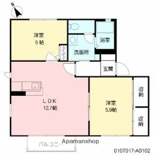 ボヌールメゾンA【102号室】の間取り
