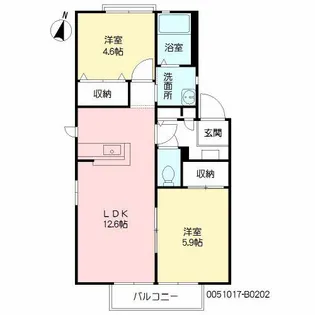 美し浜 B棟【202号室】の間取り