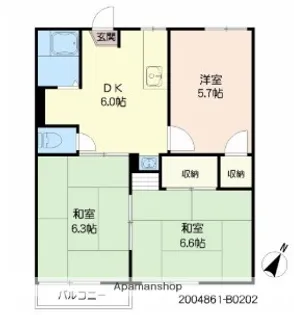 グリーンプラザ鶴見 B棟【202号室】の間取り