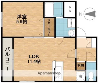 グランドヒルズ坂ノ市【102号室】の間取り