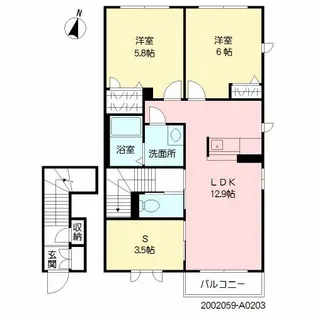リバティ三川【203号室】の間取り