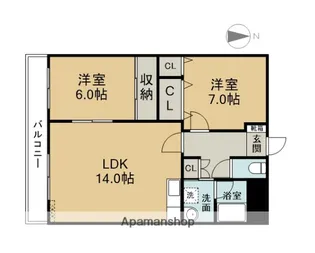 2LDKの間取り画像