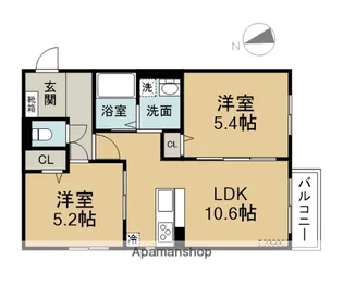 2LDKの間取り画像