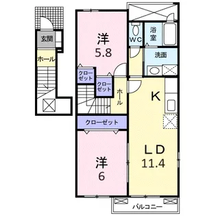 メゾン・ヴィオラ A棟【2階】の間取り