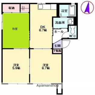 グリーンゲーブルス 参番館【201号室】の間取り