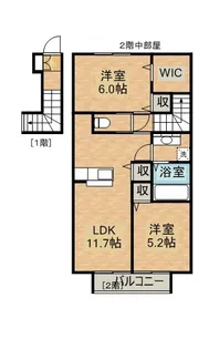 PORTE BONHEUR姫城 A棟【205号室】の間取り