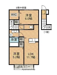 PORTE BONHEUR姫城 A棟【206号室】の間取り