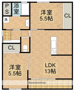ブルーロッジ【1B号室】の間取り