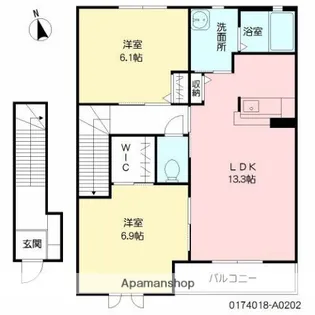 ブランシェ浮之城【202号室】の間取り