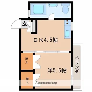 サンライズ橘【202号室】の間取り