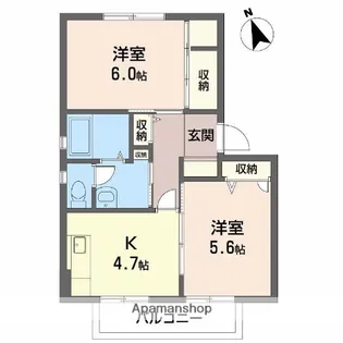 パルモB棟【202号室】の間取り