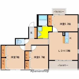 フェリースグランジェ【3階】の間取り