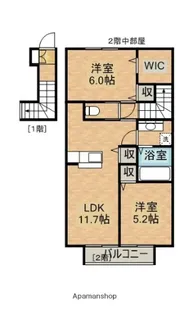 PORTE BONHEUR姫城 A棟【205号室】の間取り