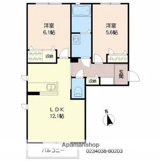メゾン花咲弐番館【203号室】の間取り