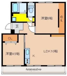 2LDKの間取り画像