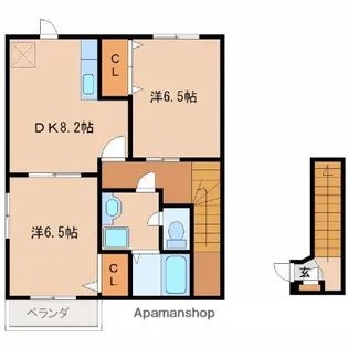 サンスカイ草葉A棟【201号室】の間取り