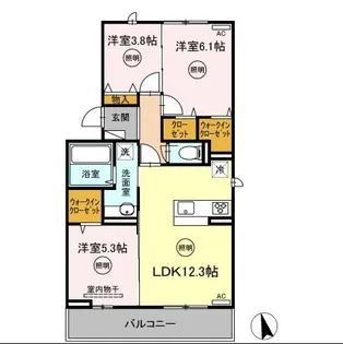 AZLIE(アズリエ)【3階】の間取り