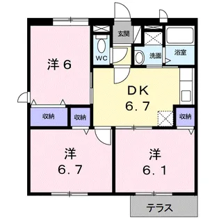 ラ・サンパテイMーB【1階】の間取り