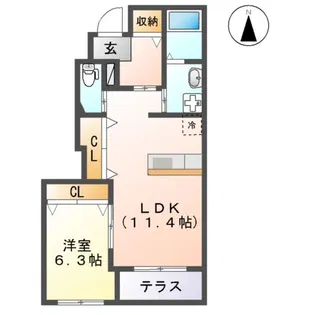 アンフルーヴ住吉 B棟【1階】の間取り