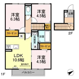フェリーチェ中郷【205号室】の間取り