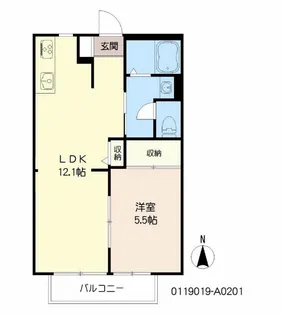 カフリエ山之内【201号室】の間取り