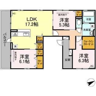 ラフィネ下荒田【3階】の間取り