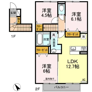 リバーヴュー伊集院【2階】の間取り