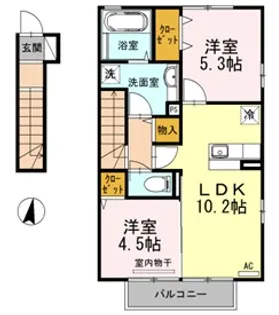 ハピネス吉野【2階】の間取り